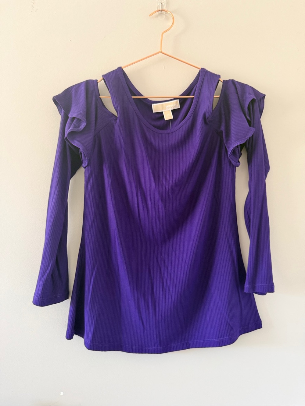 MICHAEL Michael Kors Purple Cold-Shoulder Ruffle Long Sleeve Top